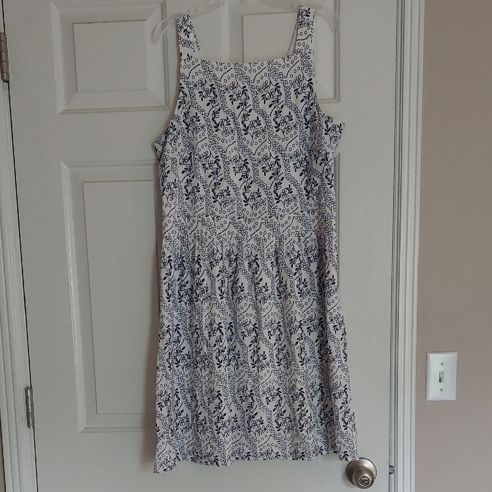 LOFT Asymmetrical Dress in Blue and White